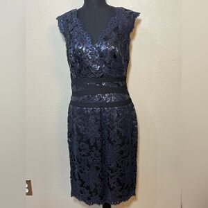 Tadashi Shoji Elegant Navy snd black Sequin Dress size 10